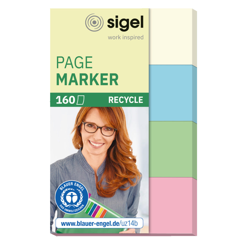 Haftmarker Recycle, 20x50mm, 4x40 Blatt SIGEL HN604 SIGEL HN604 4x40BL Recycle