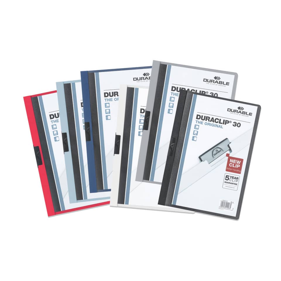 Klemm-Mappe DURACLIP® Original 30, Hartfolie, bis 30 Blatt, transparent/weiß DURABLE 2200 02 DURABLE 2200 02 30BL
