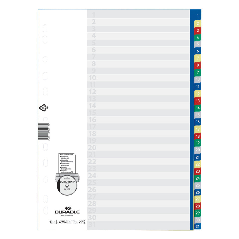 Zahlenregister 1-31, A4, Kunststoff DURABLE 6756.27