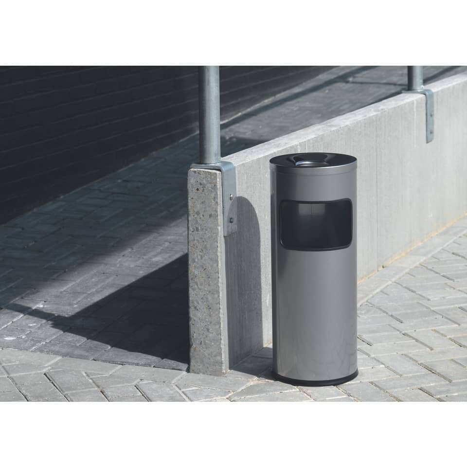 Papierkorb mit Ascher SAFE rund, Metall, 250x630mm (ØxH), 17l, anthrazit DURABLE 3332 58 DURABLE 3332 58 mit Ascher