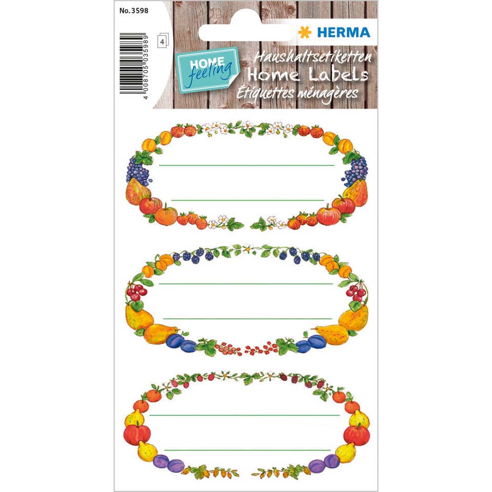 Küchenetiketten Früchtekränze, 84x120mm, 12 Stück HERMA 3598 HERMA 3598  12 Stück