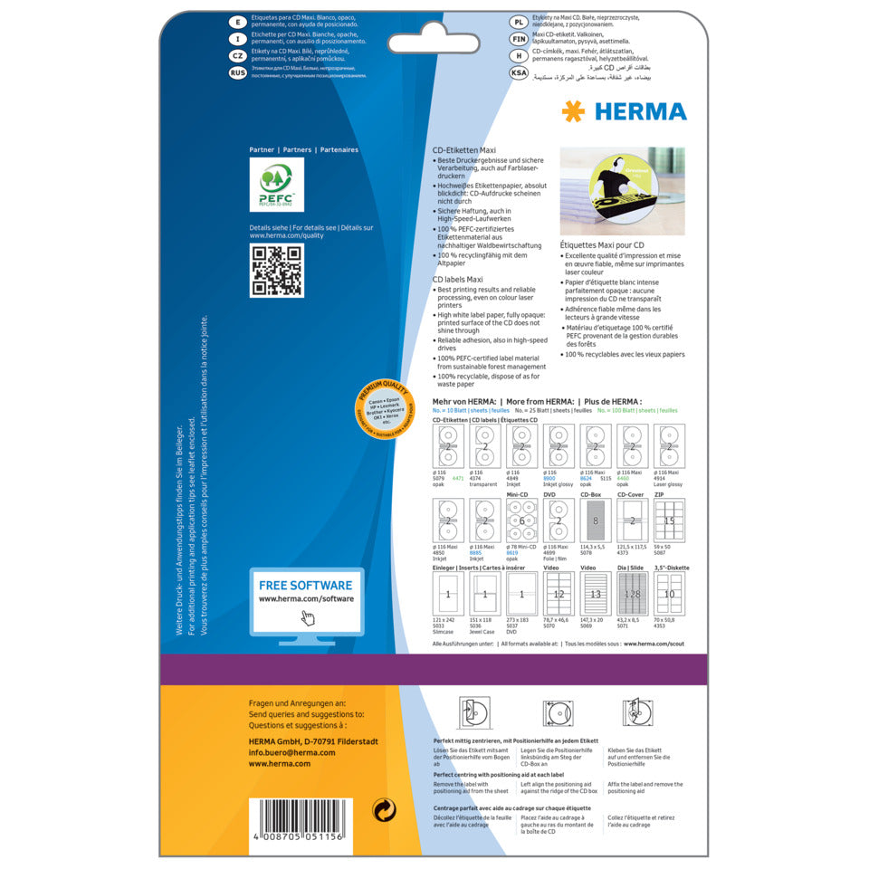 CD-Etiketten permanent, Ø116mm, 50 Stück, weiß HERMA 5115 HERMA 5115 50 Stück CD maxi