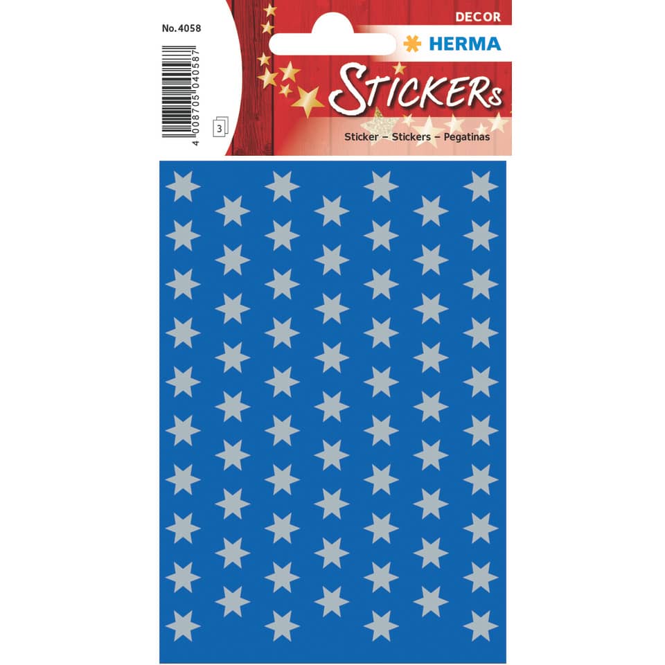 Sticker Sterne 6-zackig, silber Ø 8 mm, 201 Stück HERMA 4058 HERMA 4058 Weihnachten 201 Stück