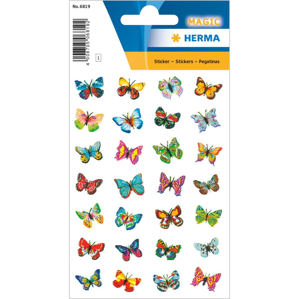 Sticker Schmetterlinge, Glitterfolie, 28 Stück HERMA 6819 HERMA 6819 Magicsticker Glitterfolie