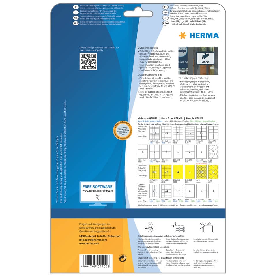Folienetiketten stark haftend, 210x297mm, wetterfest, 10 Stück, weiß HERMA 9500 HERMA 9500 wetterf. 10 St. extra stark