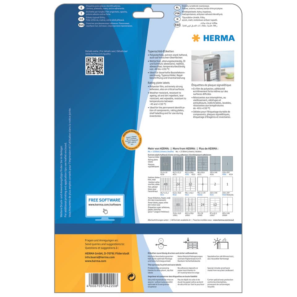 Typenschild-Etiketten extra stark, 10x25mm, wetterfest, 4725 Stück, silber HERMA 4220 HERMA 4220 Typensch.