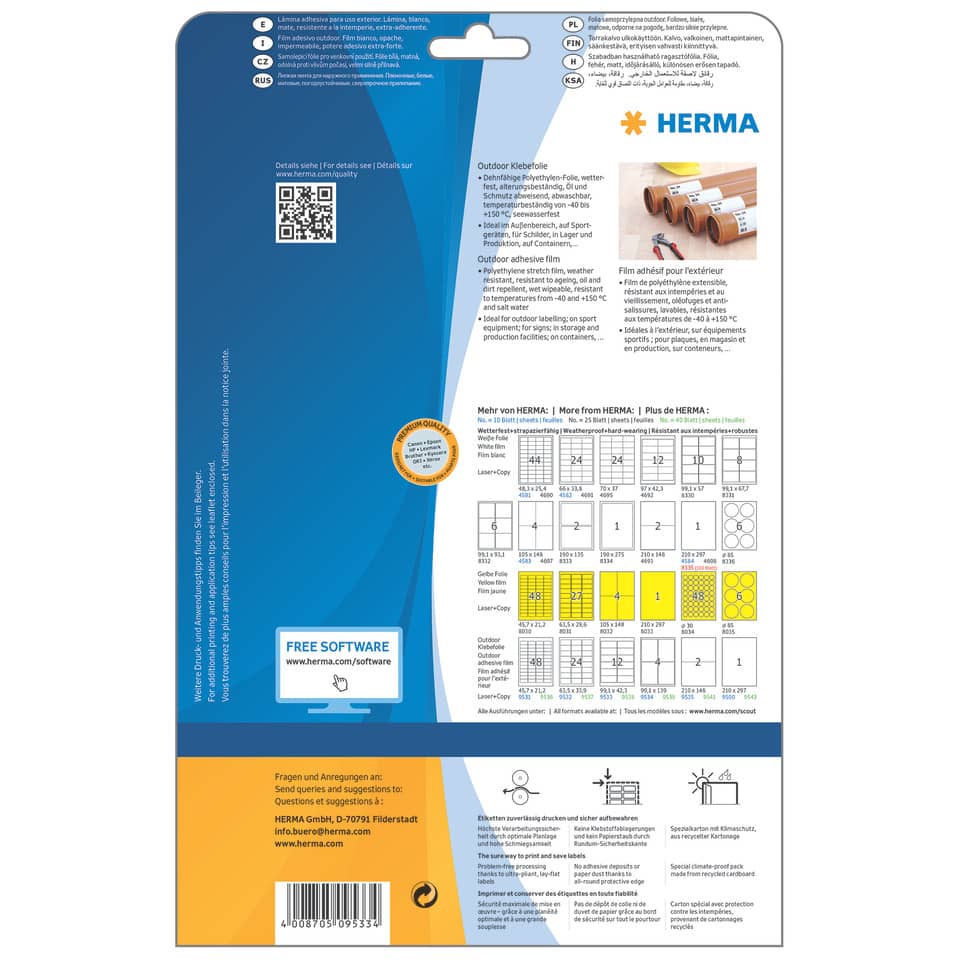 Folienetiketten stark haftend, 99,1x42,3mm, wetterfest, 120 Stück, weiß HERMA 9533 HERMA 9533 wetterf. 120 St. extra stark