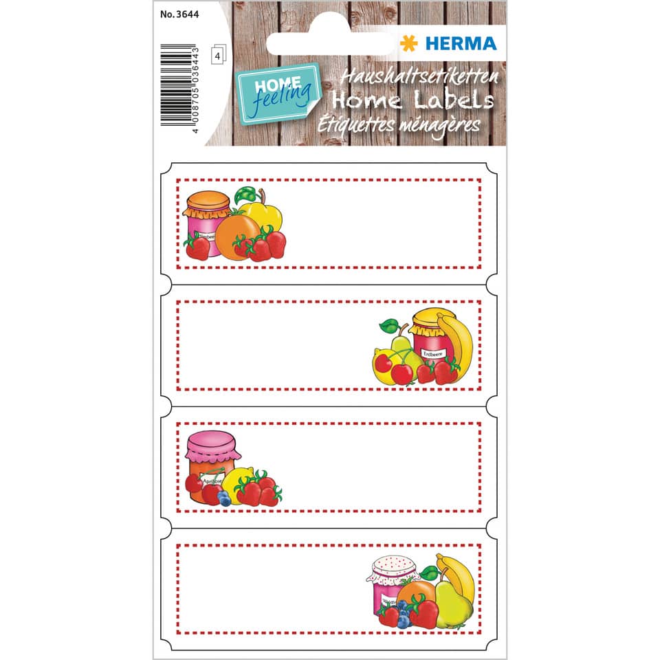 Küchenetiketten Fruchtauswahl Einmachglas, 84x120mm, 16 Stück HERMA 3644 HERMA 3644 Einmachglas 16 Stück
