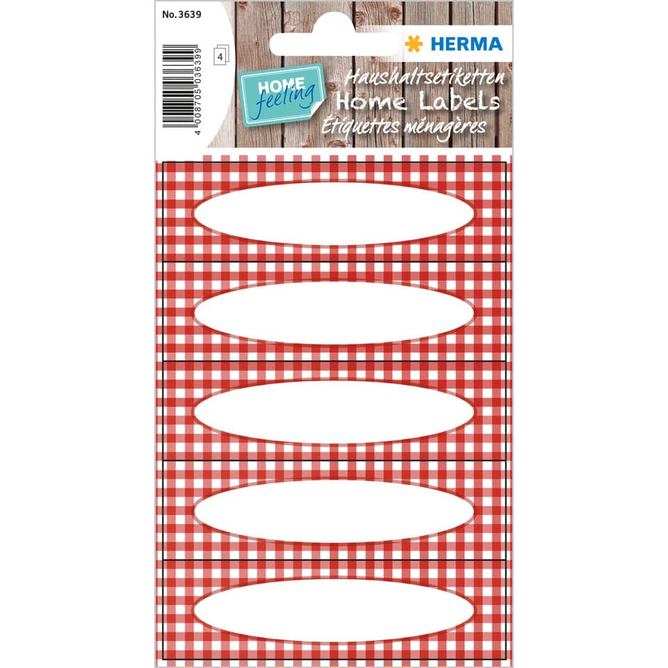 Küchenetiketten Vichy-Karo, 84x120mm, 20 Stück, rot HERMA 3639 HERMA 3639 Schriftfeld oval  20 Stück