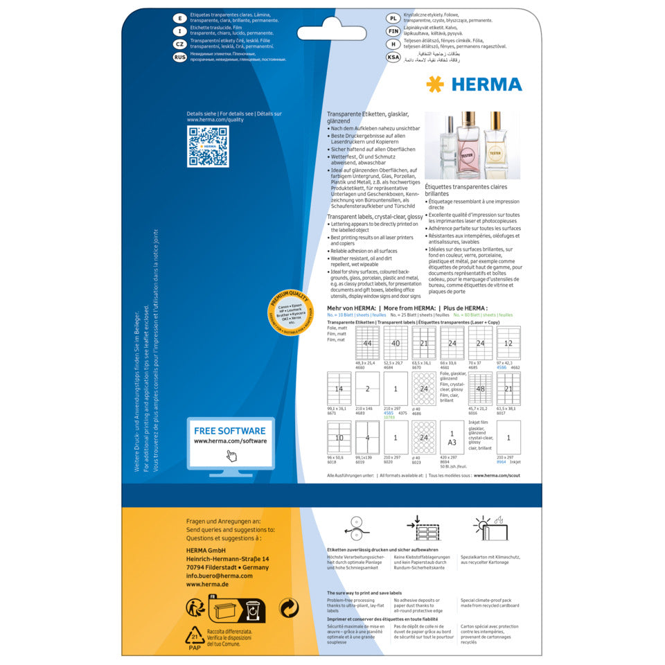 Folienetiketten permanent, 45,7x21,2mm, wetterfest, 1200 Stück, transparent HERMA 8016 HERMA 8016 wetterfest  1200St