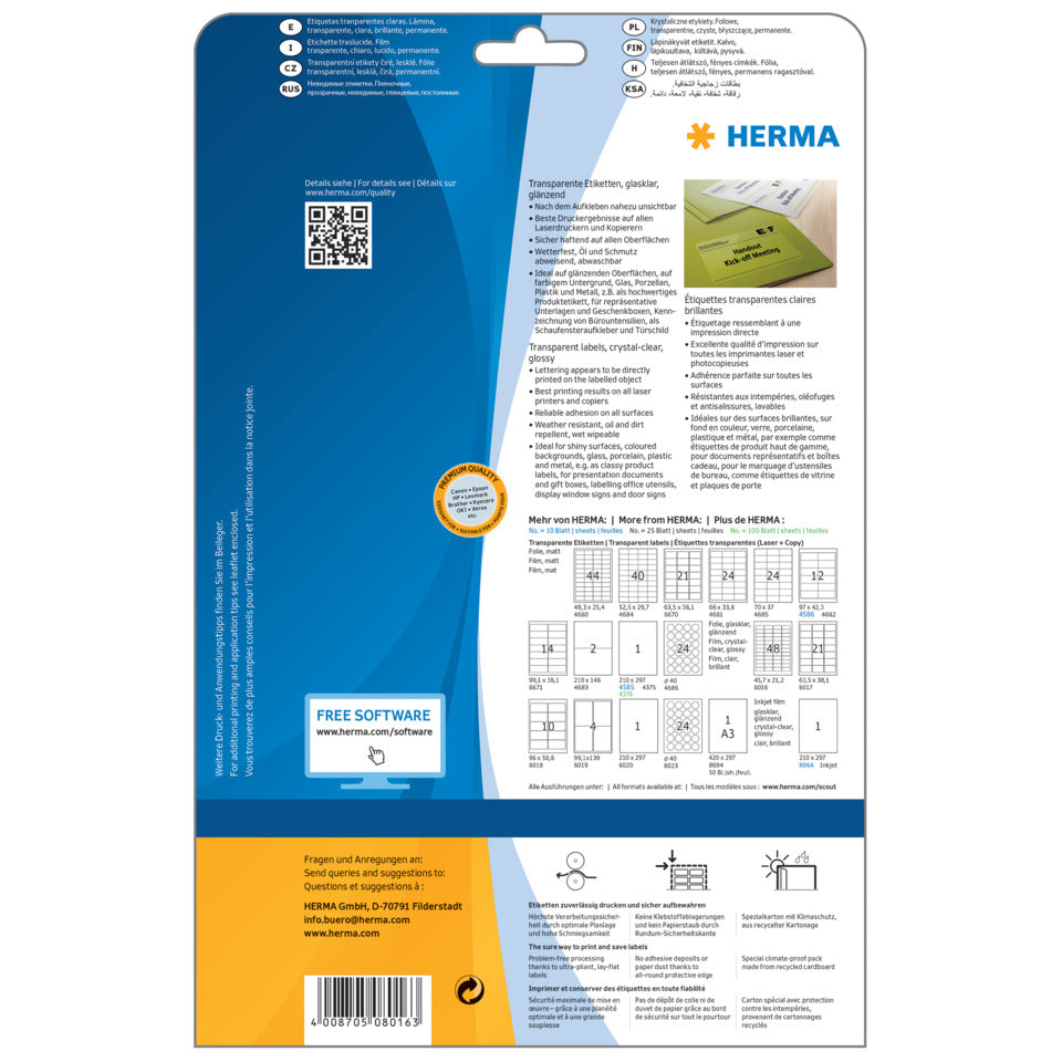 Folienetiketten permanent, 45,7x21,2mm, wetterfest, 1200 Stück, transparent HERMA 8016 HERMA 8016 wetterfest  1200St