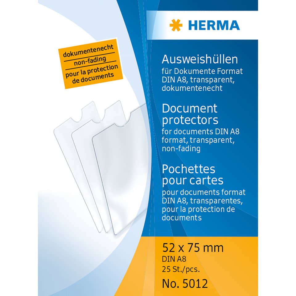 Ausweishülle für Dokumente, 52x75mm, transparent HERMA 5012 HERMA 5012 f. Dokumente Format A8