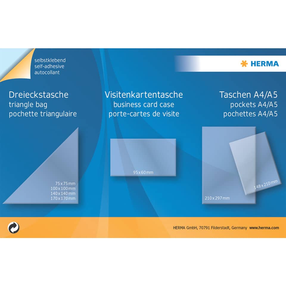 Einstecktasche selbstklebend, A4, 10 Stück, transparent HERMA 1427