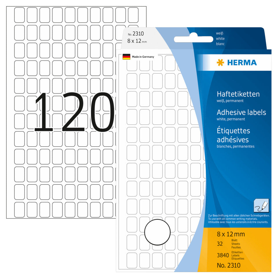 Etiketten permanent, 8x12mm, 3840 Stück, weiß HERMA 2310 HERMA 2310 permanent haftend