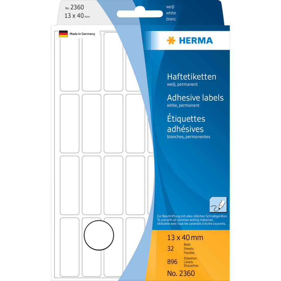 Etiketten permanent, 13x40mm, 896 Stück, weiß HERMA 2360 HERMA 2360 permanent haftend