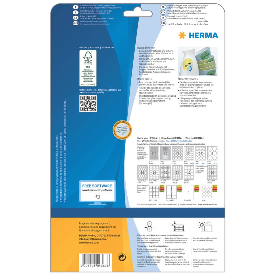 Etiketten ablösbar, Ø30mm, 1200 Stück, weiß HERMA 4387 HERMA 4387 1200 Stück ablösbar