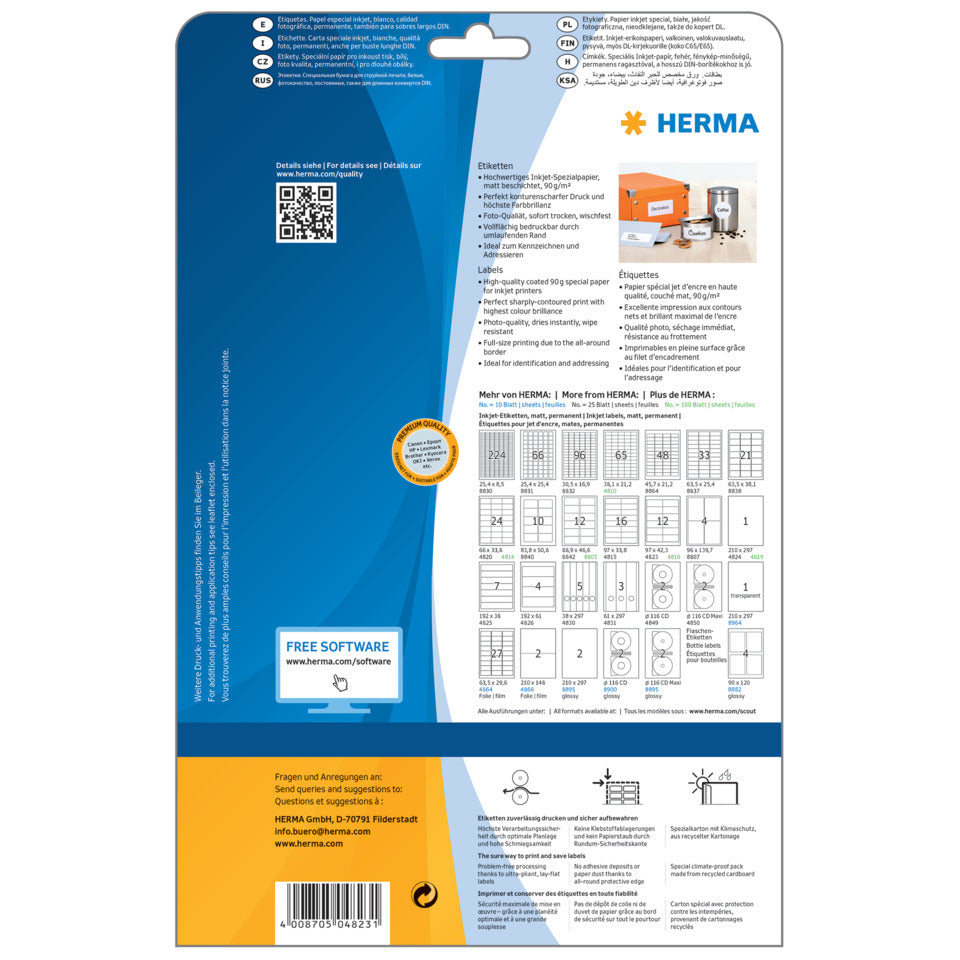 Inkjet-Etiketten permanent, 96,5x42,3mm, 300 Stück, weiß HERMA 4823 HERMA 4823 A4