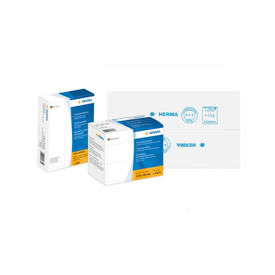 Frankieretiketten doppelt permanent, 140x50mm, 500 Stück, weiß HERMA 4321 HERMA 4321 doppelt permanent haftend