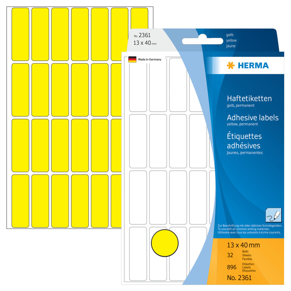 Etiketten permanent, 13x40mm, 896 Stück, gelb HERMA 2361