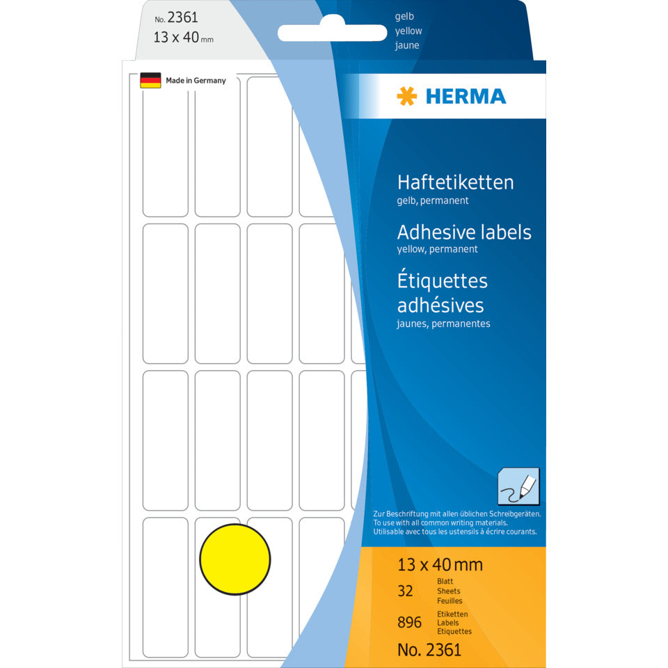 Etiketten permanent, 13x40mm, 896 Stück, gelb HERMA 2361