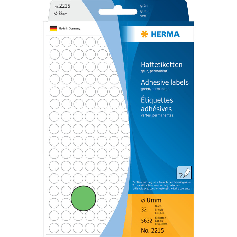 Etiketten permanent, Ø8mm, 5632 Stück, grün HERMA 2215 HERMA 2215 Farbpunkte