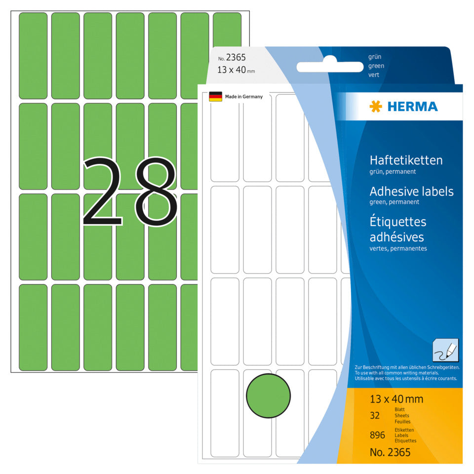Etiketten permanent, 13x40mm, 896 Stück, grün HERMA 2365 HERMA 2365 Besorgung