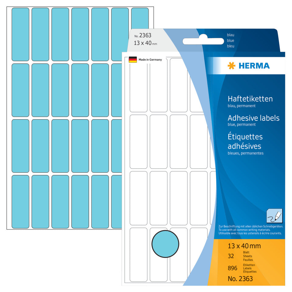 Etiketten permanent, 13x40mm, 896 Stück, blau HERMA 2363 HERMA 2363 Besorgung