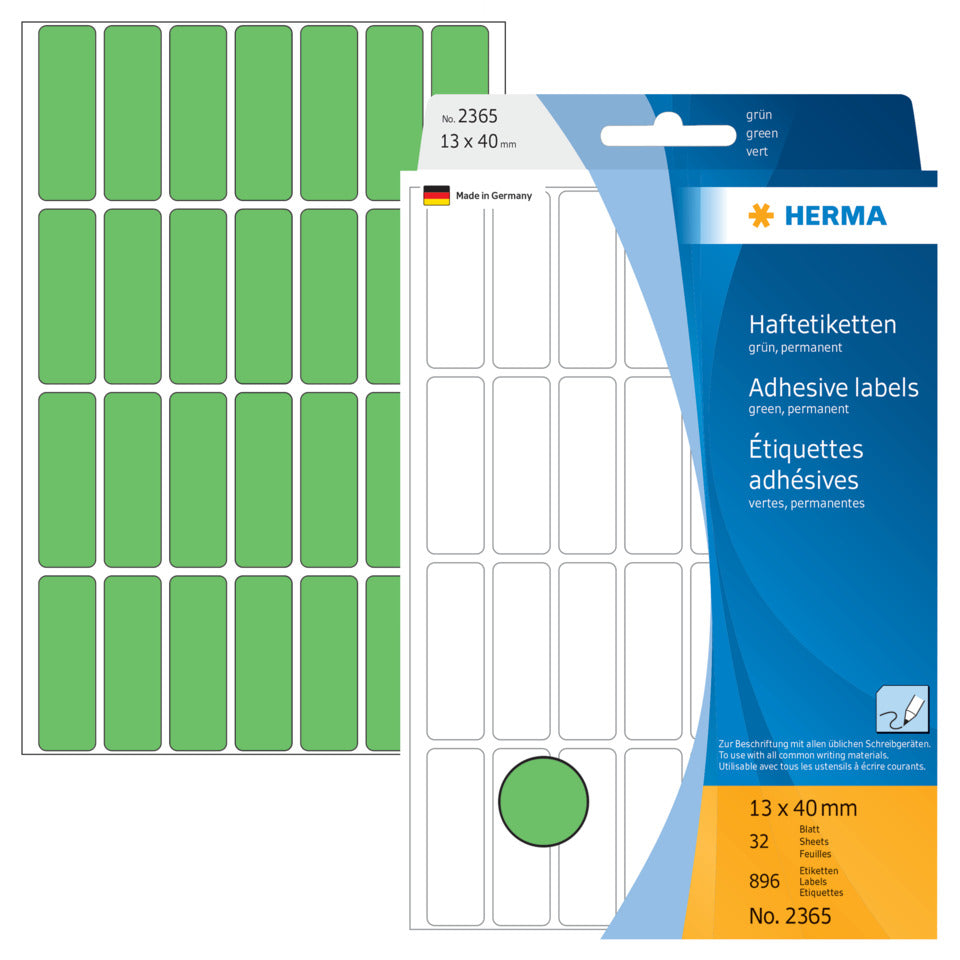 Etiketten permanent, 13x40mm, 896 Stück, grün HERMA 2365 HERMA 2365 Besorgung