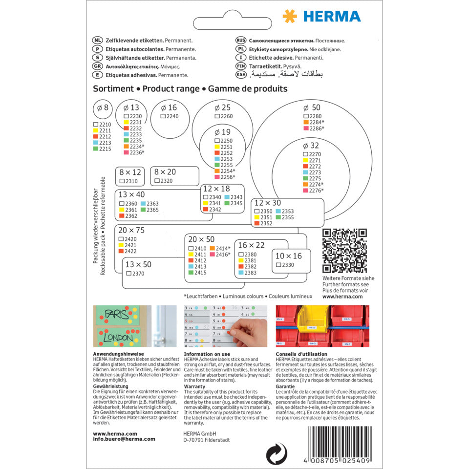 Etiketten permanent, 32x82mm, 192 Stück, weiß HERMA 2540 HERMA 2540 permanent haftend