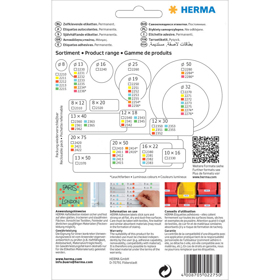 Etiketten permanent, Ø32mm, 480 Stück, grün HERMA 2275 HERMA 2275  480 Stück permanent haftend