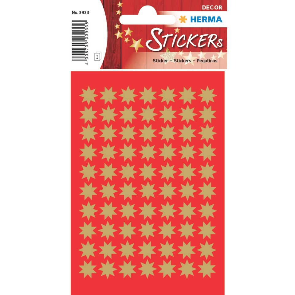 Sticker Sterne 8-zackig, Ø10mm, 210 Stück, gold HERMA 3933 HERMA 3933 Weihnachten