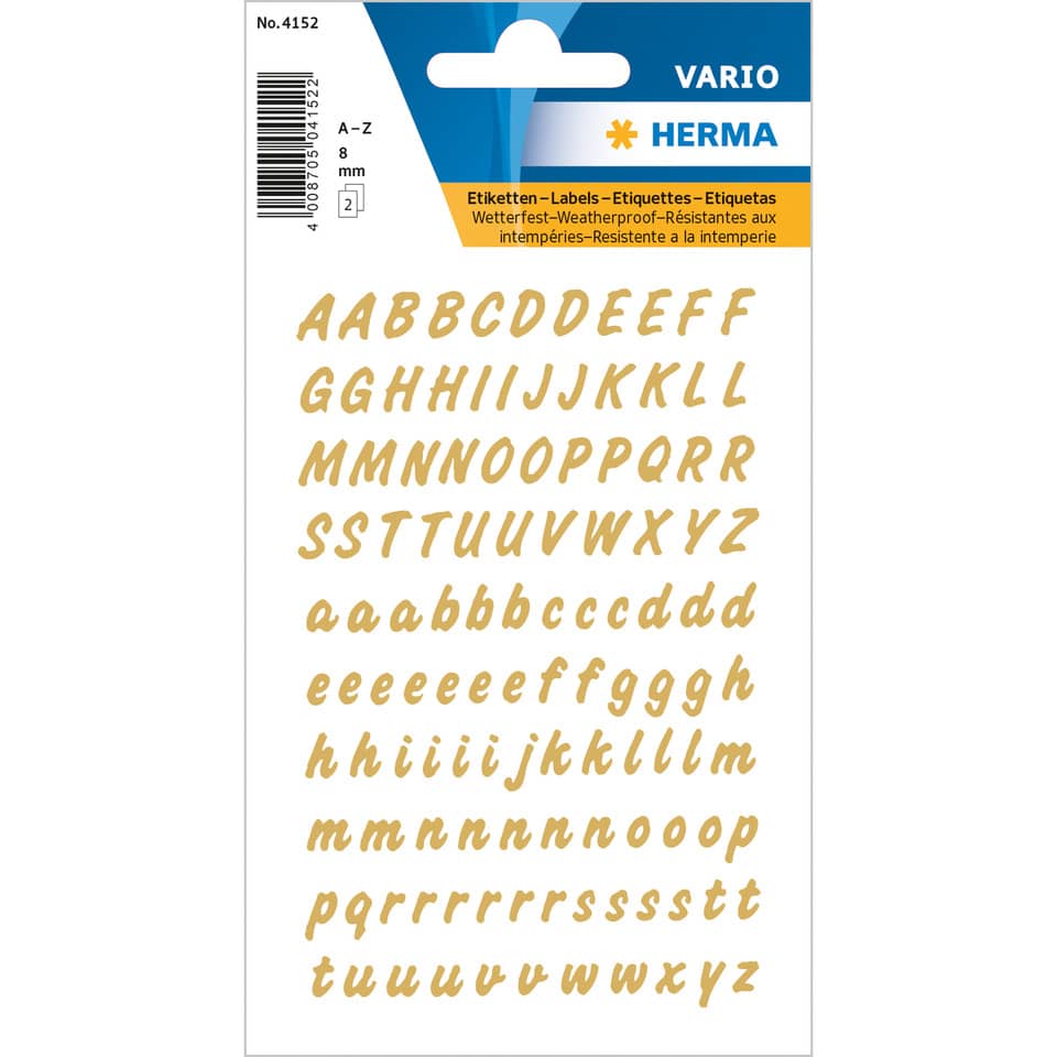 Buchstabenetikett A-Z, wetterfest, 238 Stück, gold HERMA 4152 HERMA 4152 wetterfest
