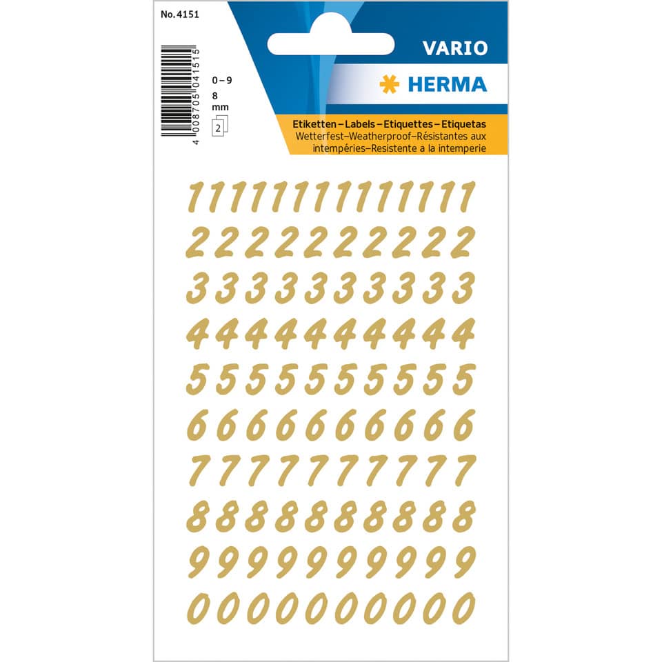 Zahlenetiketten 1-9, wetterfest, gold HERMA 4151