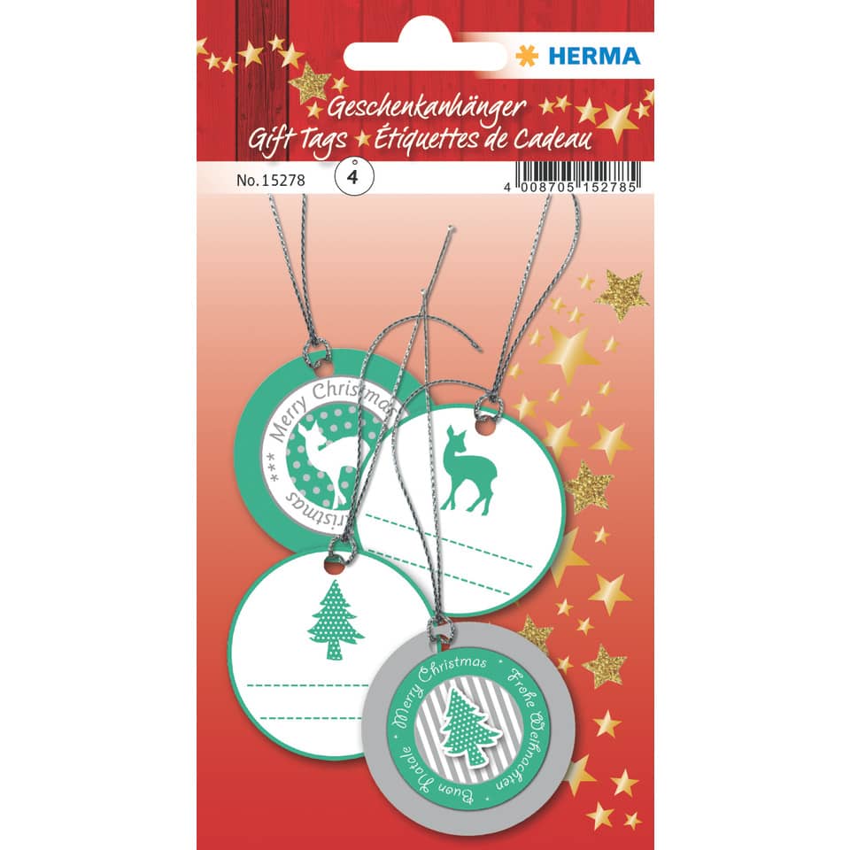 Geschenkanhänger Weihnachten 3D, Ø5cm, 4 Stück, grün/silber HERMA 15278 HERMA 15278 beglimmert 3D