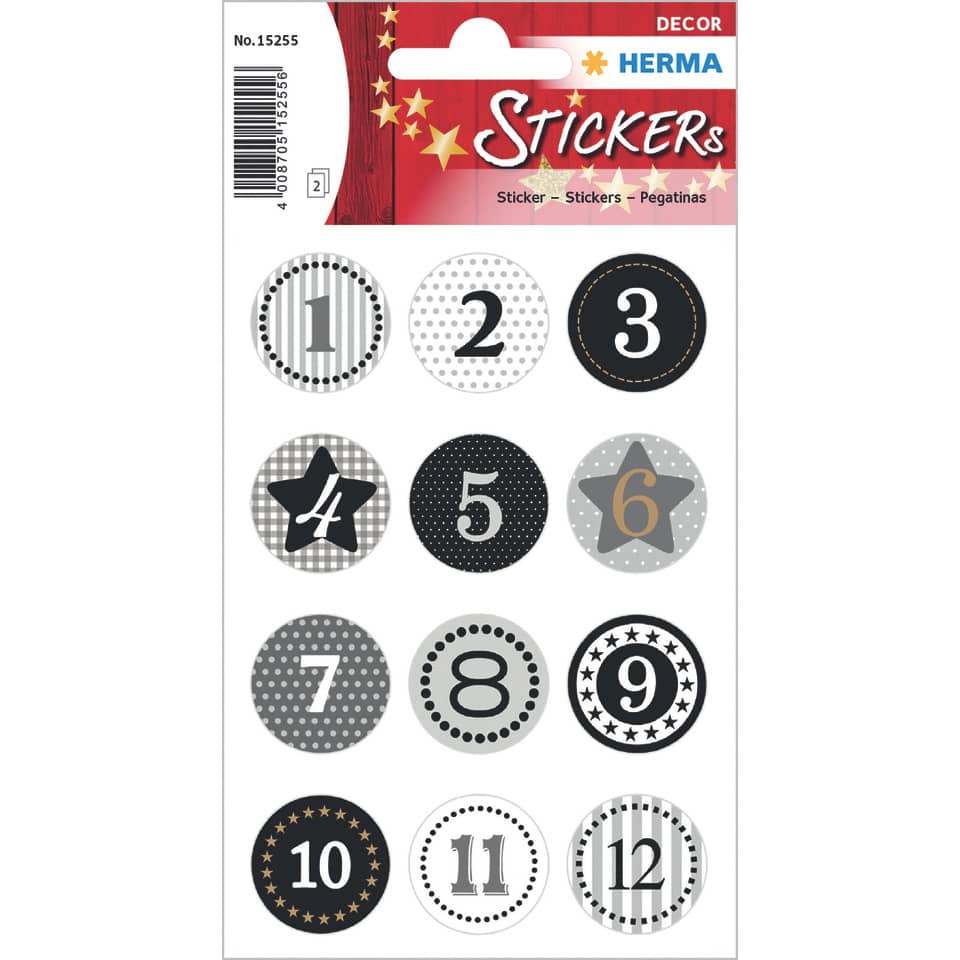 Sticker Adventskalendersticker 1-24, Schwarz Goldprägung, 24 Stück HERMA 15255 HERMA 15255 Decor beglimmert