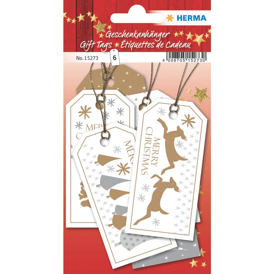 Weihnachtsanhänger Merry Christmas, 6 Stück, beglimmert HERMA 15273 HERMA 15273 beglimmert