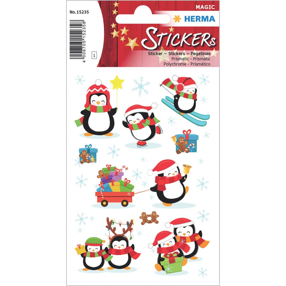 Weihnachtssticker Pinguine, Prismaticfolie, 6 Stück HERMA 15235 HERMA 15235 Prismaticfolie