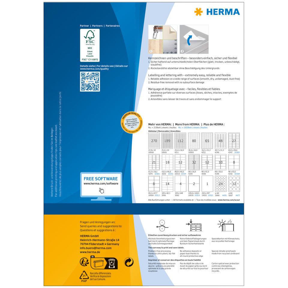 Etiketten ablösbar, 63.5x29.6mm, 2700 Stück, weiß HERMA 10300 HERMA 10300 63.5x29.6mm BB