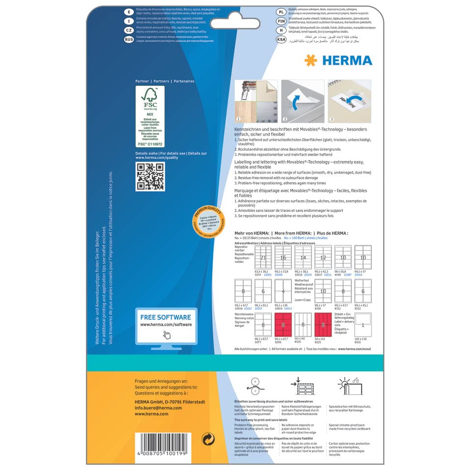 Adressetiketten ablösbar, 99,1x139mm, 100 Stück, weiß HERMA 10019 HERMA 10019 99.1x139mm BB