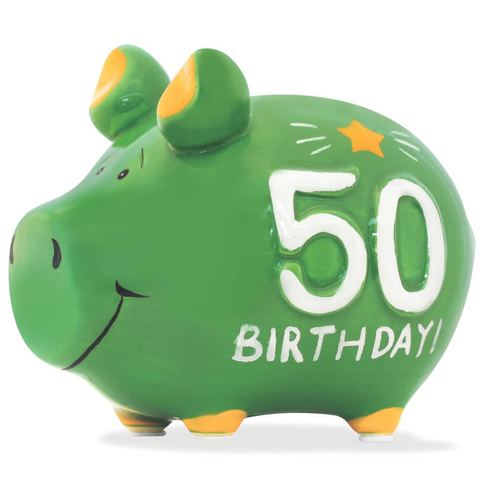 Sparschwein klein "Jahreszahl 50", 12,5 x 9 x 9 cm, Keramik KCG 10026856 KCG 101639/10026856 Jahreszahl 50