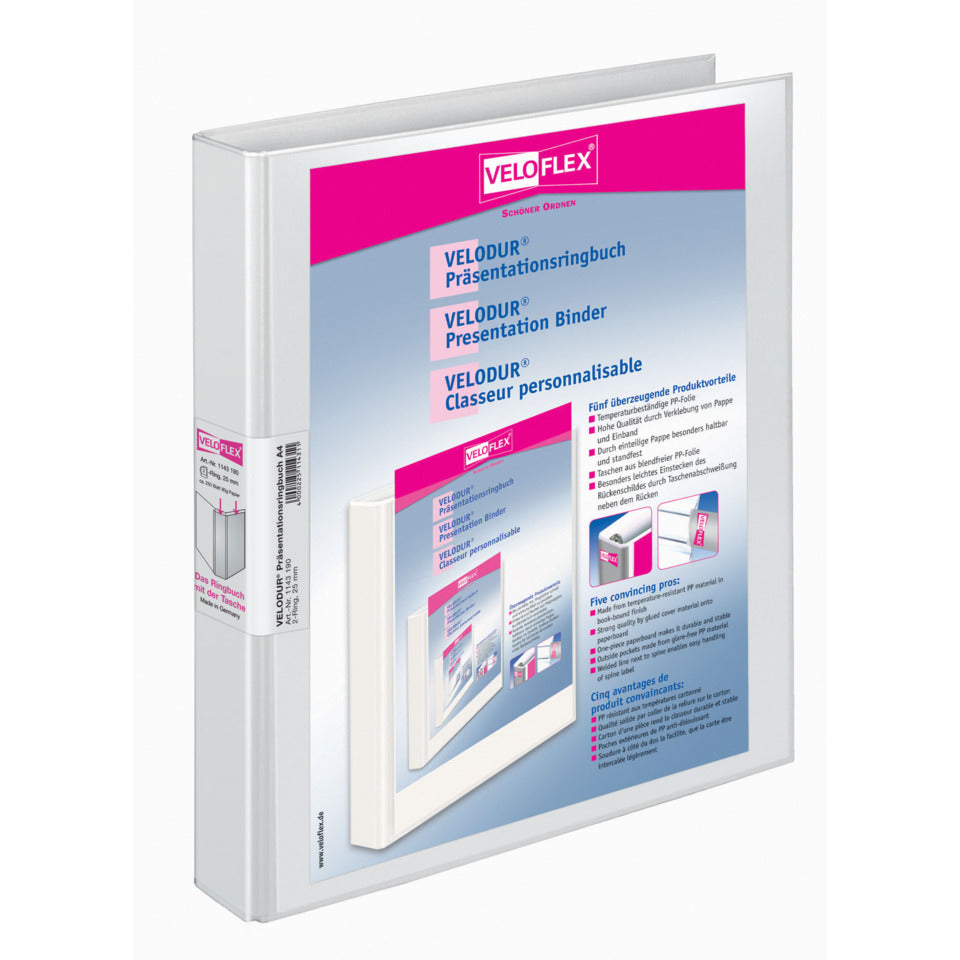 Ringbuch Velodur®, A4, 2-Ring, 25mm, weiß VELOFLEX 1143190 VELOFLEX 1143 190  4/2R/25mm