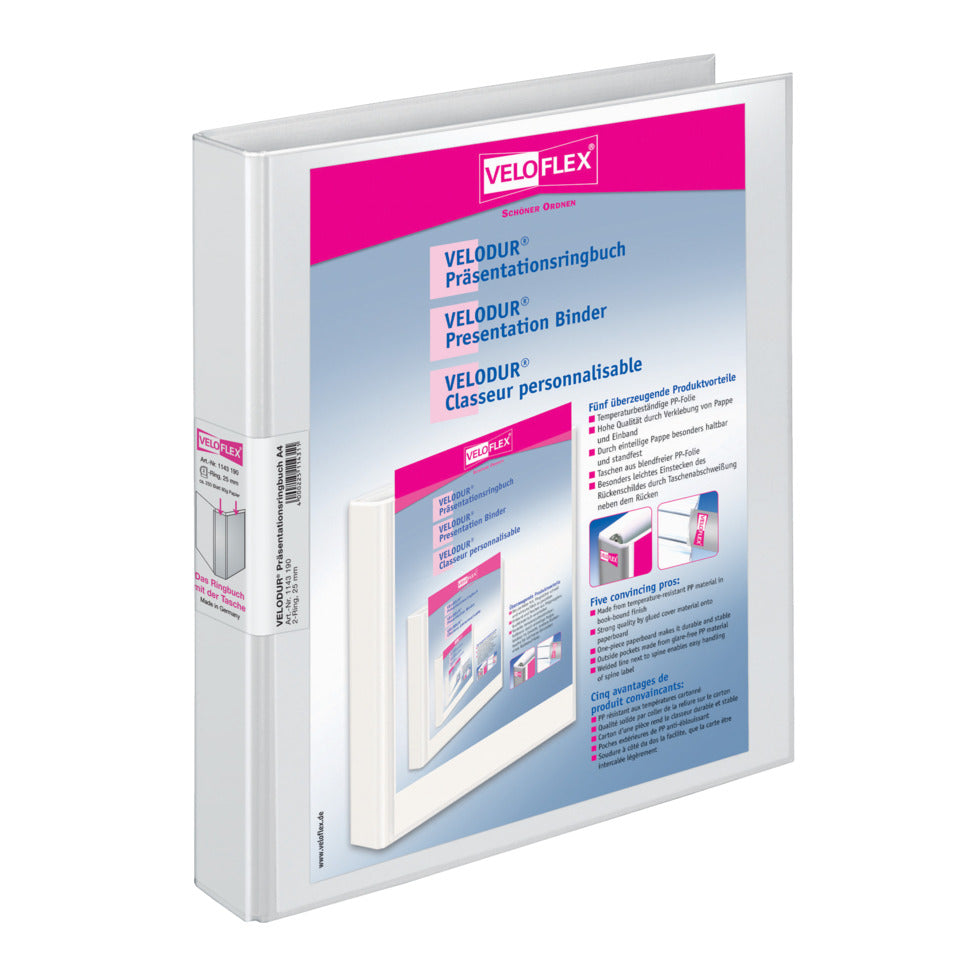 Ringbuch Velodur®, A4, 2-Ring, 25mm, weiß VELOFLEX 1143190 VELOFLEX 1143 190  4/2R/25mm
