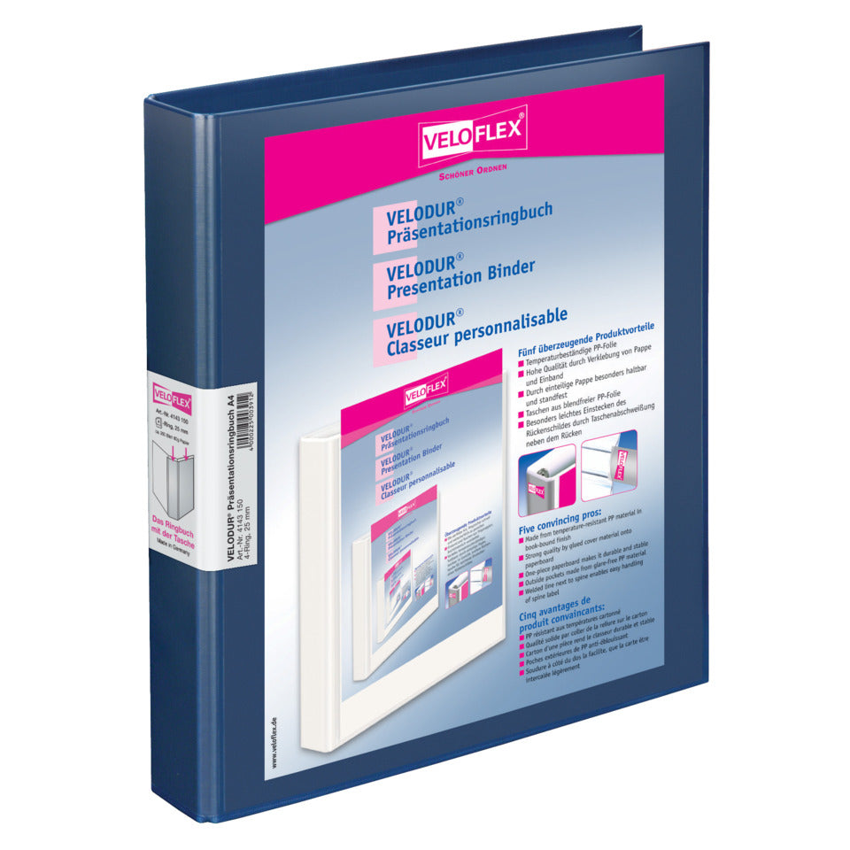 Ringbuch VELODUR®, A4, 4-Ring, 25mm, blau VELOFLEX 4143 150 VELOFLEX 4143 150 A4/4R/25mm