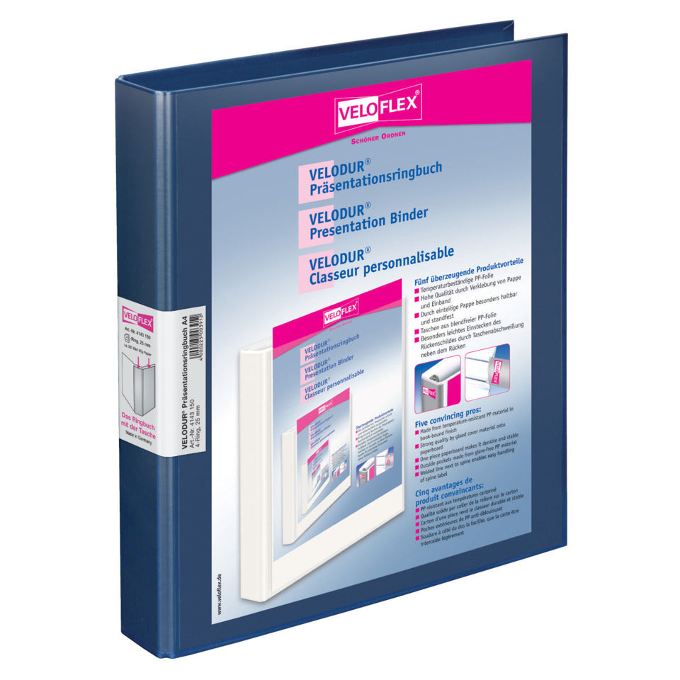 Ringbuch VELODUR®, A4, 4-Ring, 25mm, blau VELOFLEX 4143 150 VELOFLEX 4143 150 A4/4R/25mm