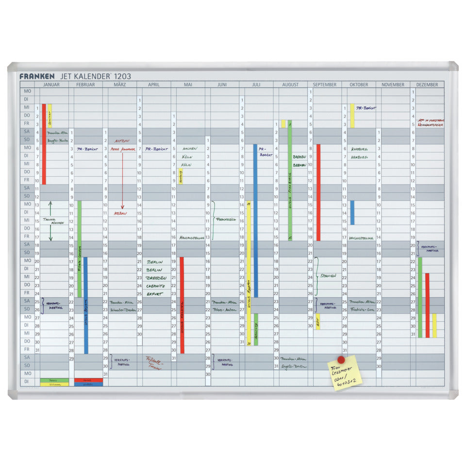 Jahresplaner JetKalender, Planungstafel, 12 Monate, 1200 x 900 mm, hellgrau FRANKEN JK1203
