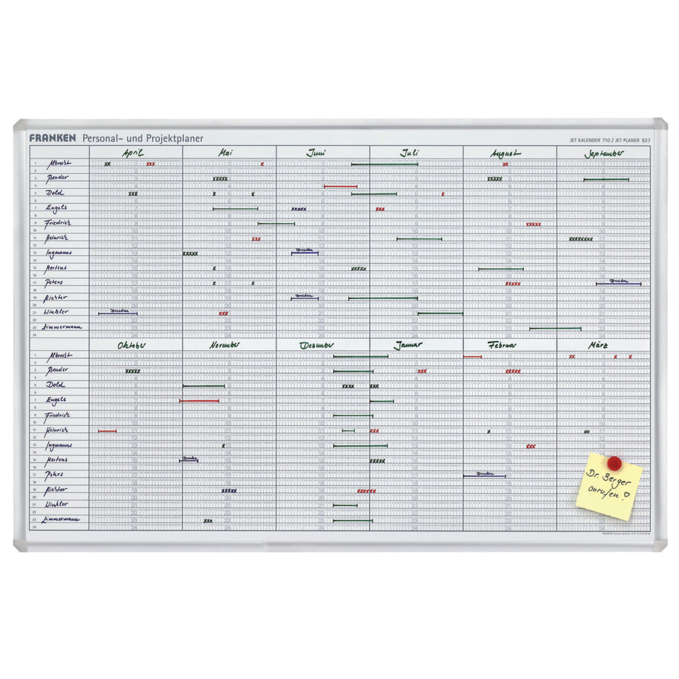 Planungstafel JetKalender, 24 Positionen, 900 x 600 mm, hellgrau FRANKEN JK710