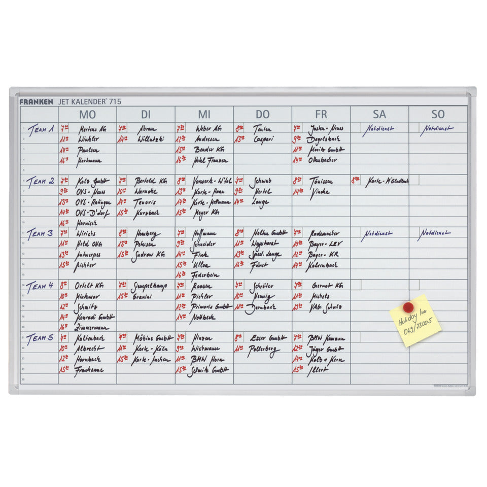 Wochenplaner JetKalender, Planungstafel, 25 Positionen, 900 x 600 mm, hellgrau FRANKEN JK715 FRANKEN JK715 60x90cm
