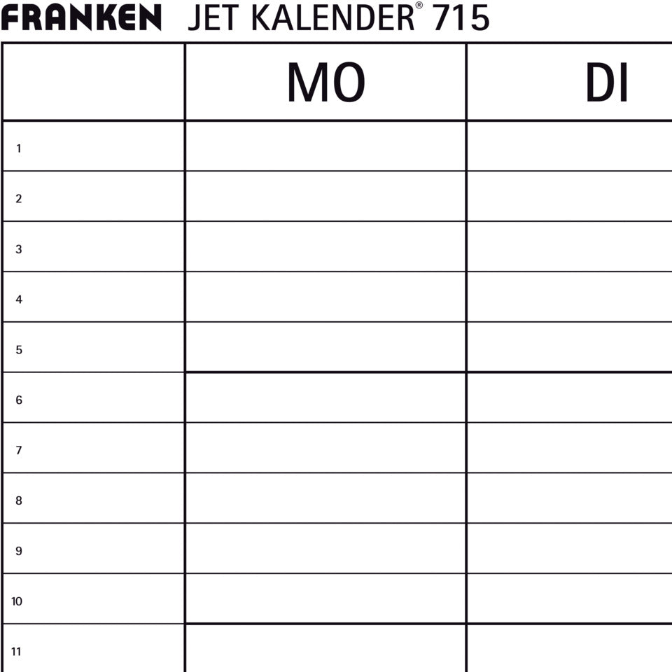 Wochenplaner JetKalender, Planungstafel, 25 Positionen, 900 x 600 mm, hellgrau FRANKEN JK715 FRANKEN JK715 60x90cm