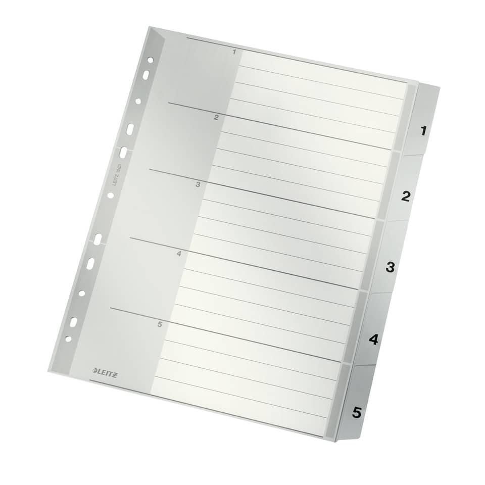 Plastikregister 1-5, A4, PP, 5 Blatt, grau LEITZ 1283-00-85 LEITZ 1283-00-85 Plastik 5tlg.