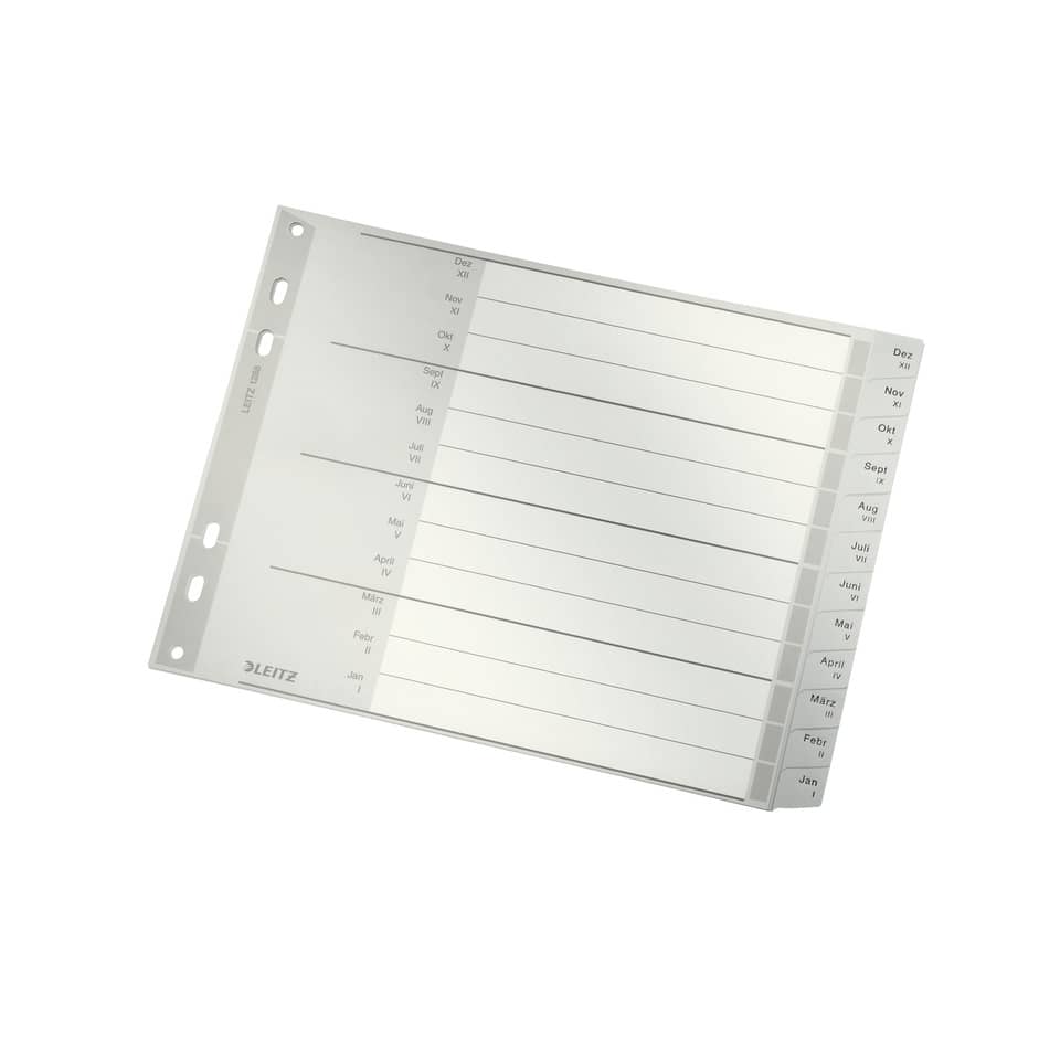 Plastikregister Dez-Jan, A4, PP, 12 Blatt, grau LEITZ 1288-00-85 LEITZ 12880085 Plastik 1/2 Höh